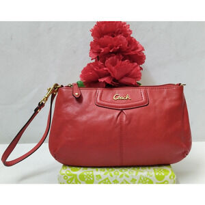 Coach Ashley Red Leather Zipper Closure Credit Card Wristlet - Coin Wallet
